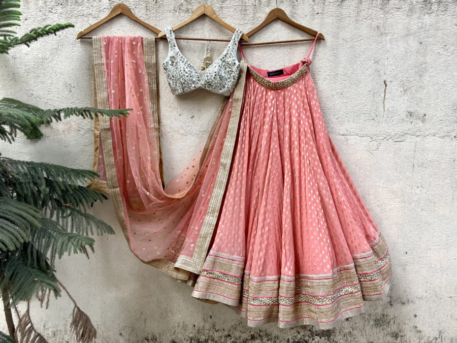 Coral and Ivory Mirror Work Lehenga Set Black Thread Co 4