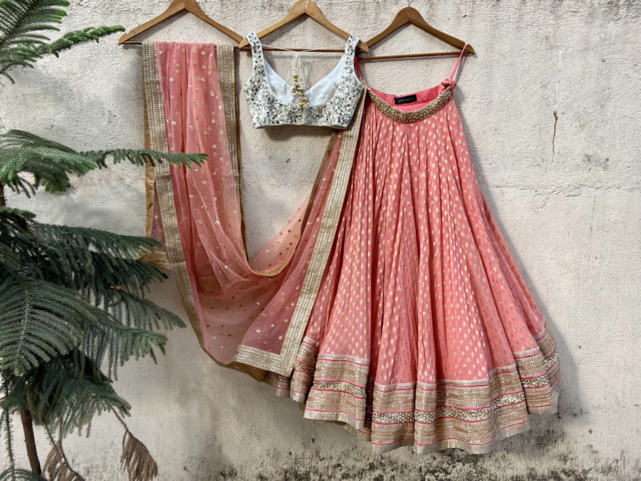 Coral and Ivory Mirror Work Lehenga Set Black Thread Co 7