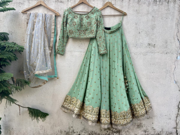 Sage Green Sharmily Lehenga Set Black Thread Co
