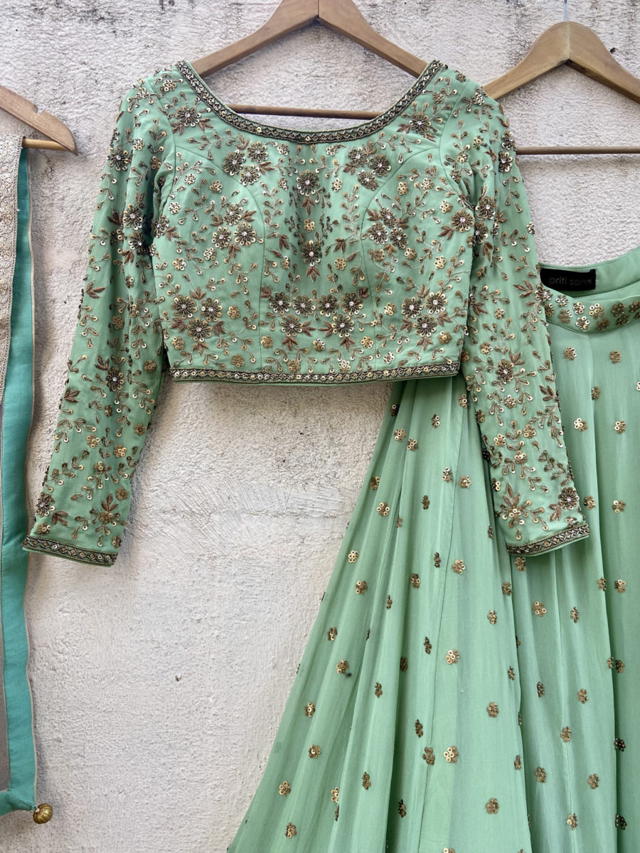 Sage Green Sharmily Lehenga Set Black Thread Co 5