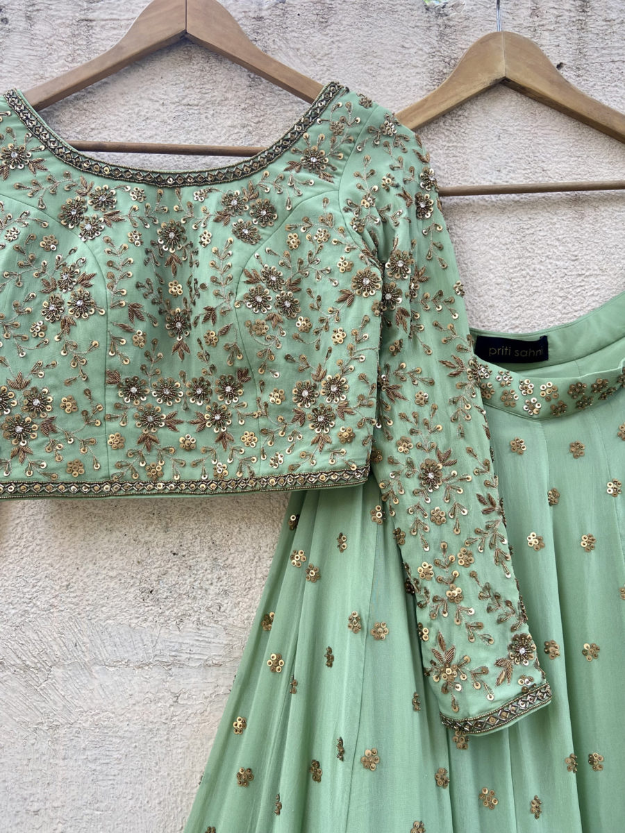 Sage Green Sharmily Lehenga Set Black Thread Co 6