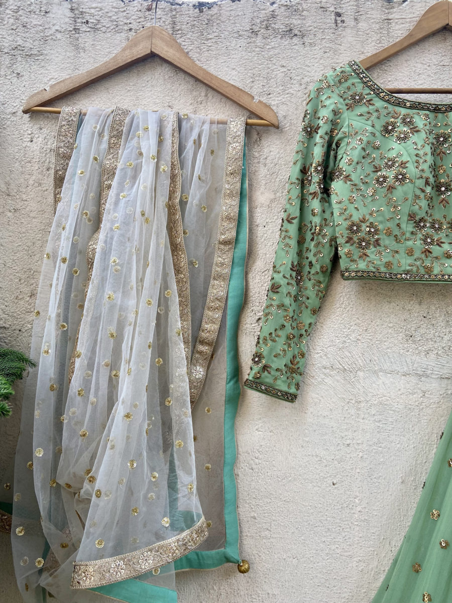 Sage Green Sharmily Lehenga Set Black Thread Co 7