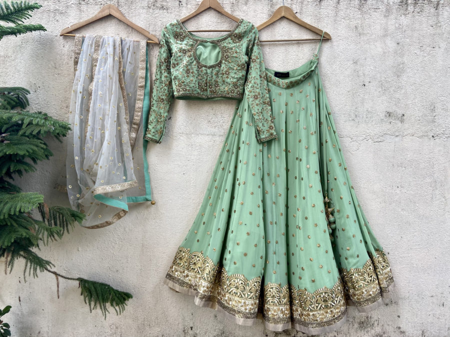 Sage Green Sharmily Lehenga Set Black Thread Co 9
