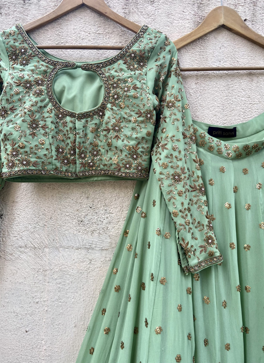 Sage Green Sharmily Lehenga Set Black Thread Co 10