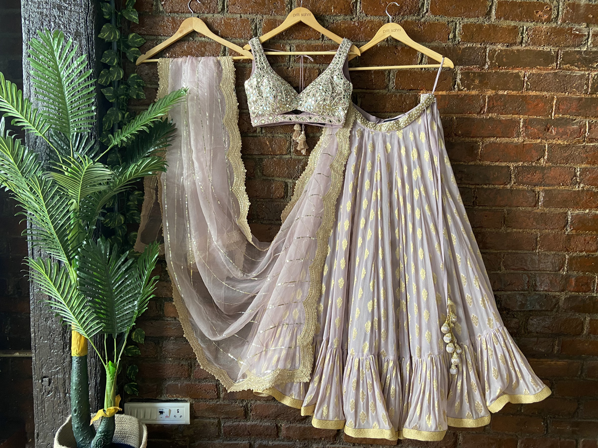 Ivory Swan and Peach Ruffle Lehenga Set Black Thread Co 2