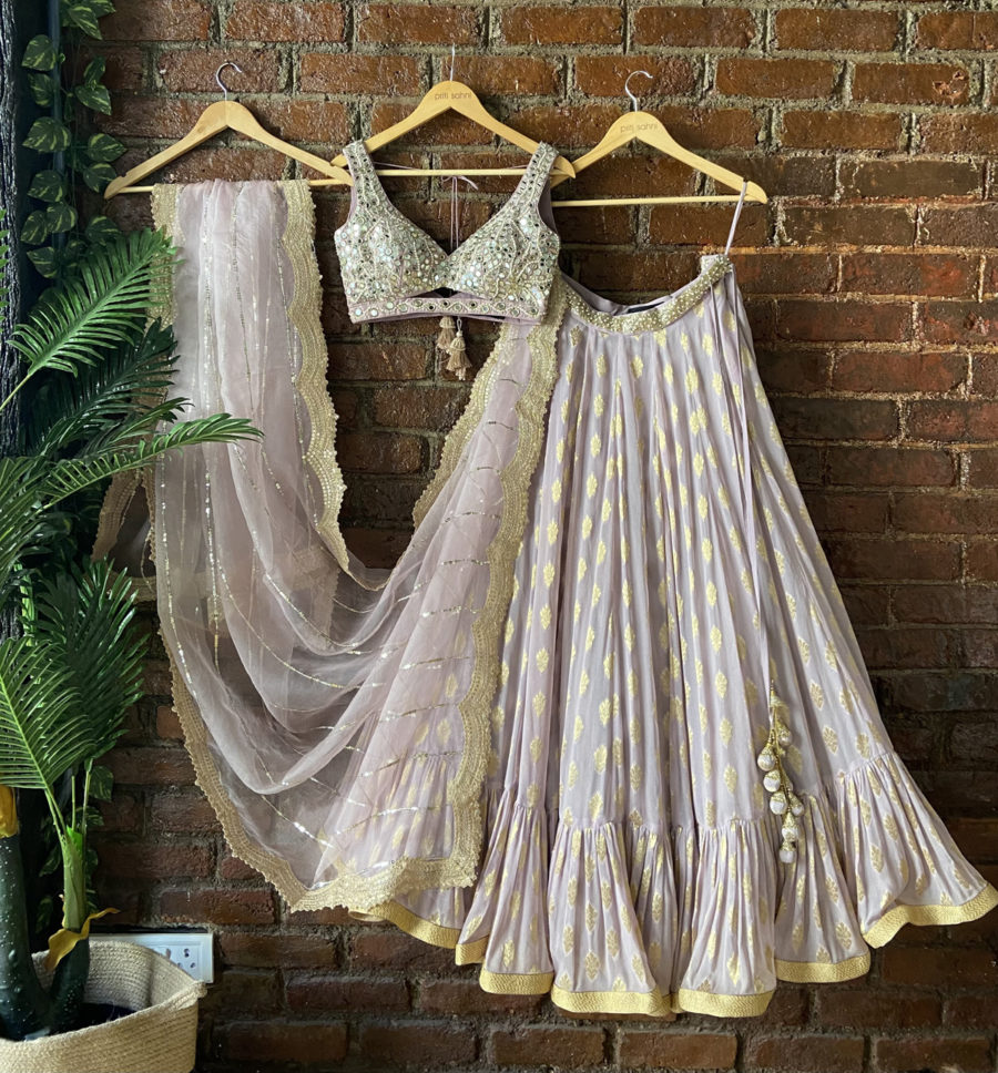 Mauve Lehenga Set with Mirror Work Blouse Black Thread Co 5