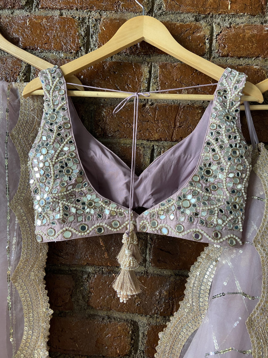 Mauve Lehenga Set with Mirror Work Blouse Black Thread Co 9