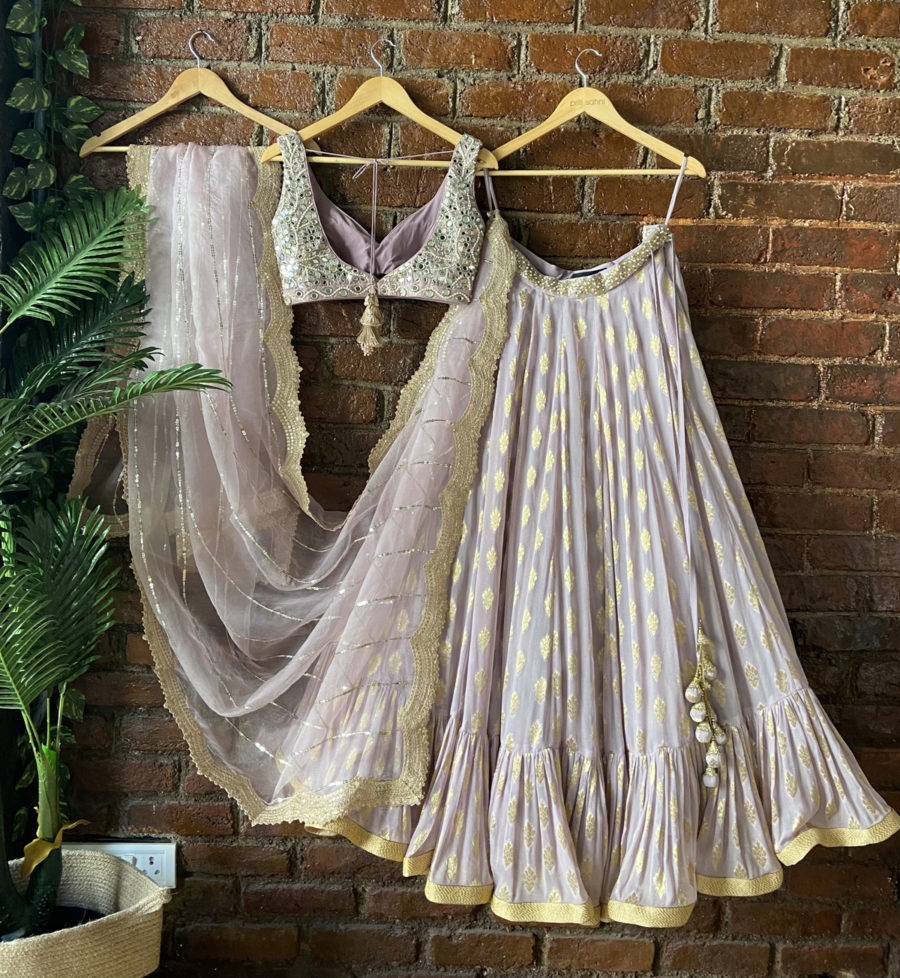 Mauve Lehenga Set with Mirror Work Blouse Black Thread Co 10