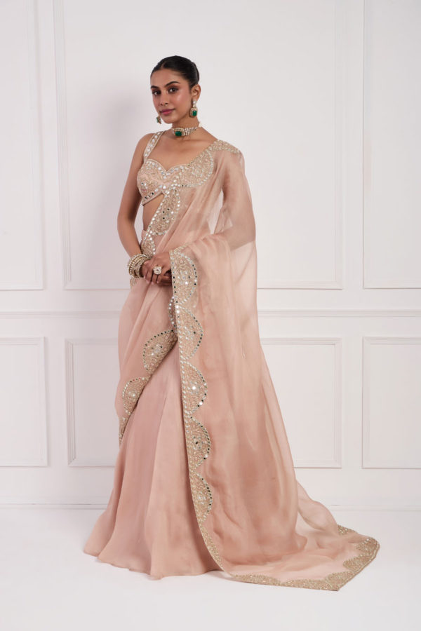 Blush Pink Fish Cut Lehenga Set Black Thread Co