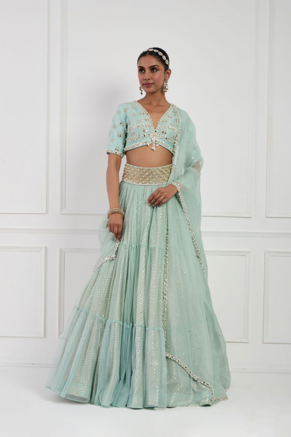 Sky Blue Lehenga Set Black Thread Co