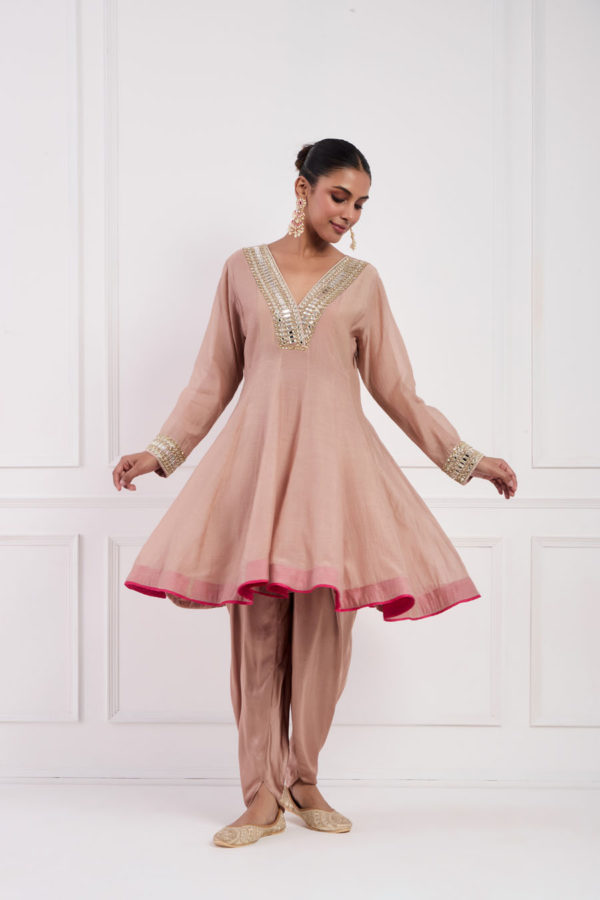 Blush Pink Chanderi Anarkali Set Black Thread Co Blush Pink Chanderi Anarkali Set Black Thread Co