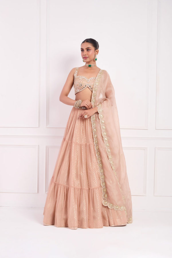 Blush Pink Tier Lehenga Set Black Thread Co