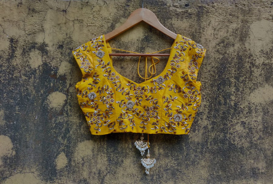 Ivory Lehenga and Yellow Embroidered Blouse Black Thread Co 5