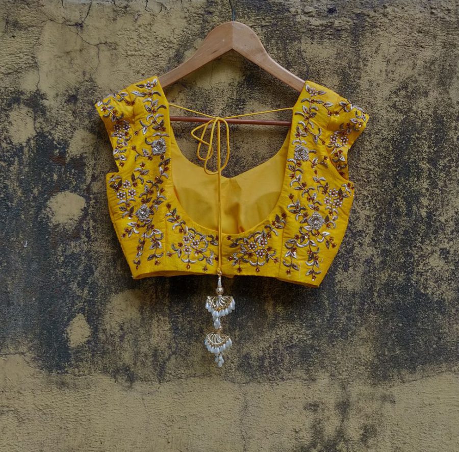 Ivory Lehenga and Yellow Embroidered Blouse Black Thread Co 8