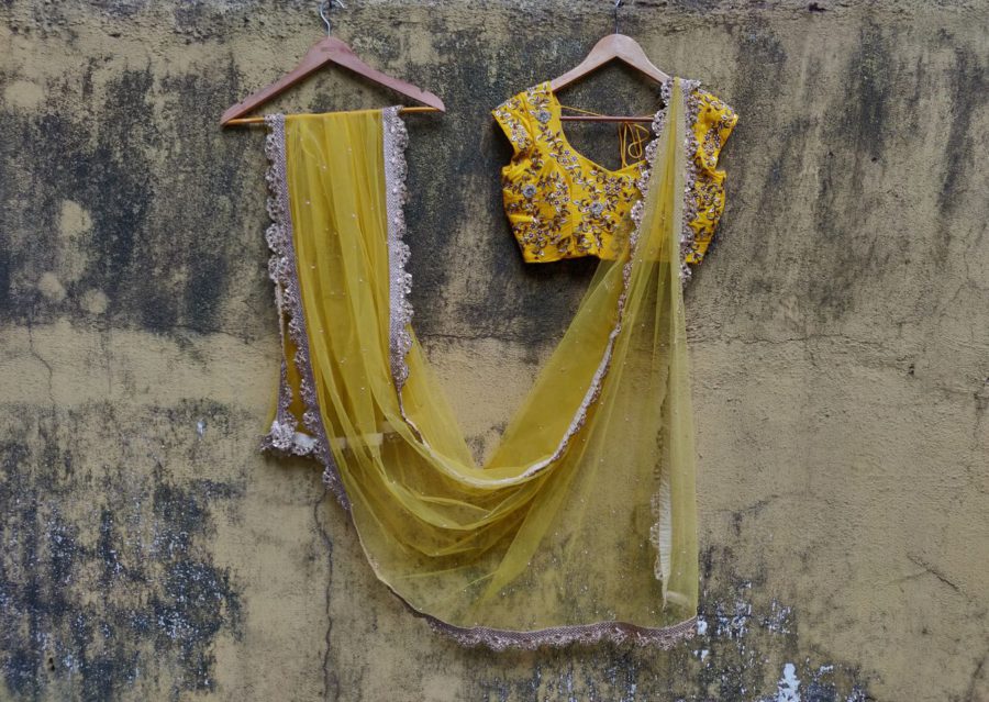 Ivory Lehenga and Yellow Embroidered Blouse Black Thread Co 7