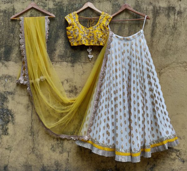 Ivory Lehenga and Yellow Embroidered Blouse Black Thread Co Ivory Lehenga and Yellow Embroidered Blouse Black Thread Co