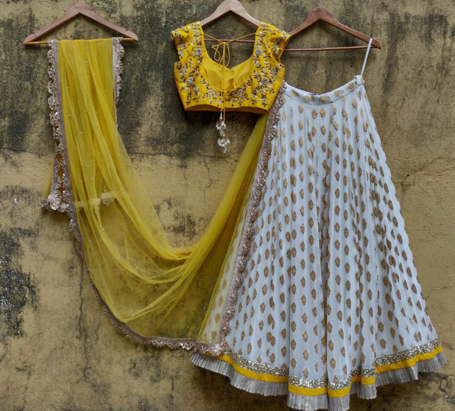 Ivory Lehenga and Yellow Embroidered Blouse Black Thread Co 6