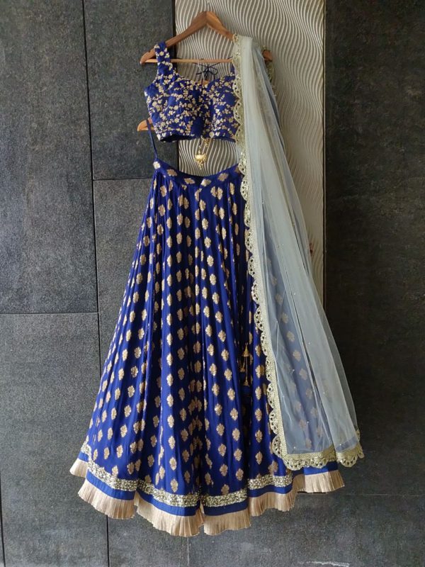 Blue Ruffle Lehenga Set Black Thread Co Blue Ruffle Lehenga Set Black Thread Co
