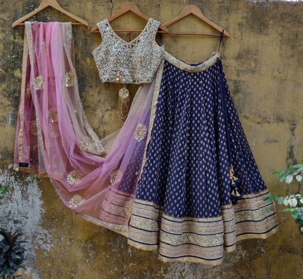 Blue and Mirror Lehenga Black Thread Co Blue and Mirror Lehenga Black Thread Co