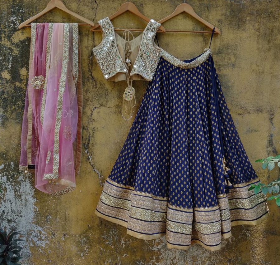 Blue and Mirror Lehenga Black Thread Co 5