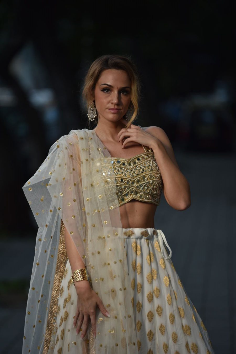 Ivory and Mirror Bustier Lehenga Set Black Thread Co 5