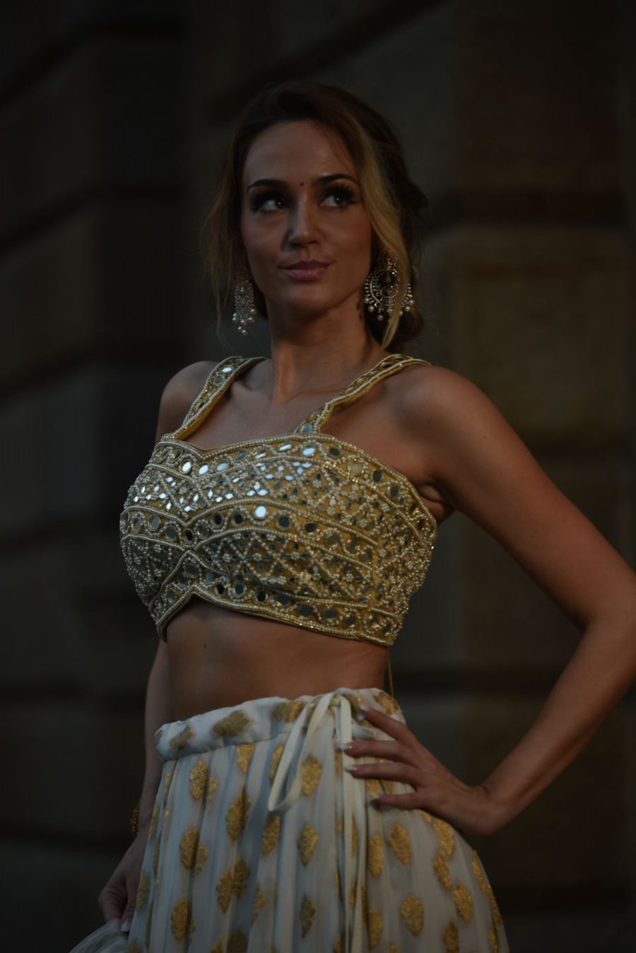 Ivory and Mirror Bustier Lehenga Set Black Thread Co 7
