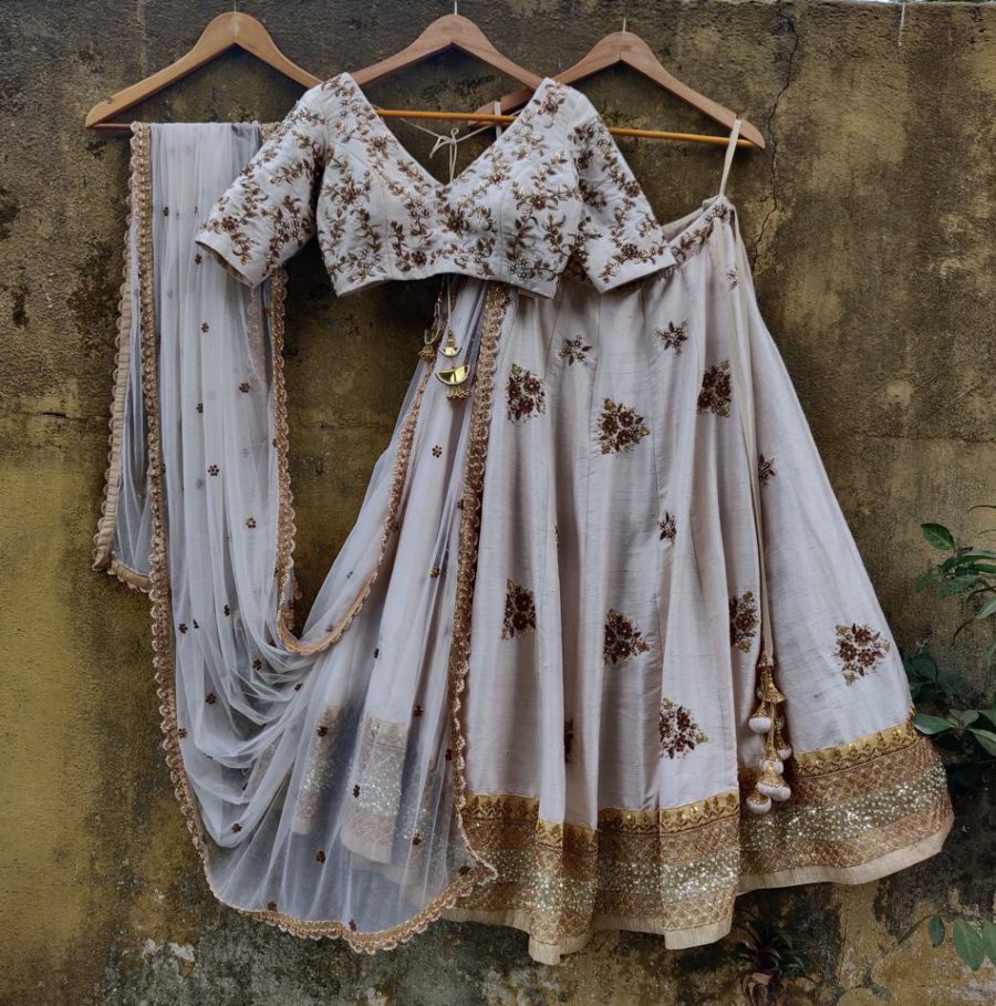 Ivory Bridal Lehenga Set with Antique Work Black Thread Co 4