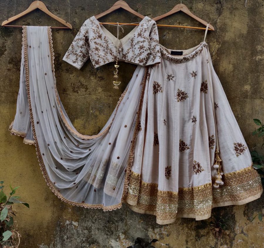 Ivory Bridal Lehenga Set with Antique Work Black Thread Co 5