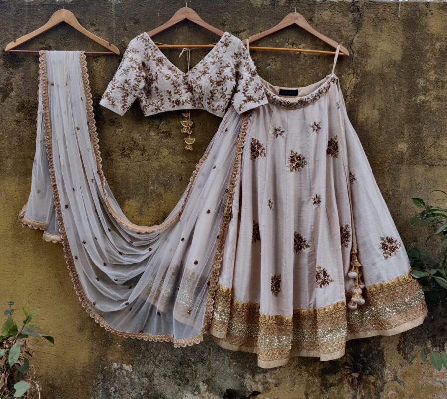 Ivory Bridal Lehenga Set with Antique Work Black Thread Co 7