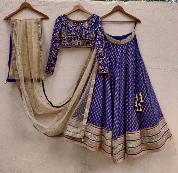 Indigo Blue Sharmily Lehenga Black Thread Co Indigo Blue Sharmily Lehenga Black Thread Co