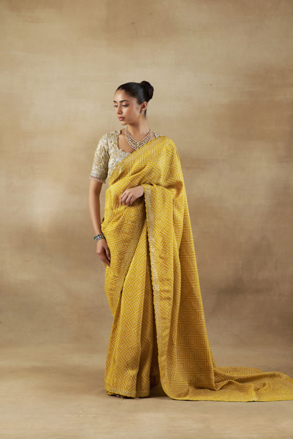 Tissue Embroidered Padded Blouse with Bandhani Tissue Saree Black Thread Co Tissue Embroidered Padded Blouse with Bandhani Tissue Saree Black Thread Co