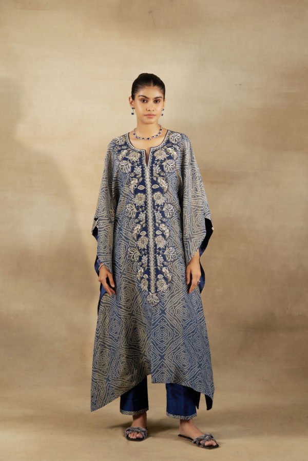 Bandhani Tissue Embroidered Kaftan with Silk Pants Black Thread Co Bandhani Tissue Embroidered Kaftan with Silk Pants Black Thread Co