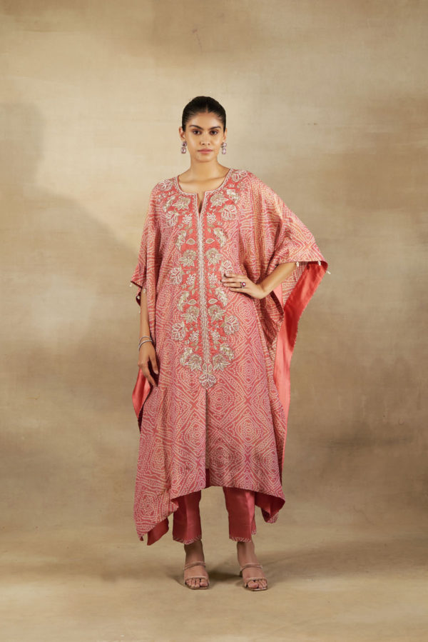 Bandhani Tissue Embroidered Kaftan with Silk Pants Black Thread Co Bandhani Tissue Embroidered Kaftan with Silk Pants Black Thread Co