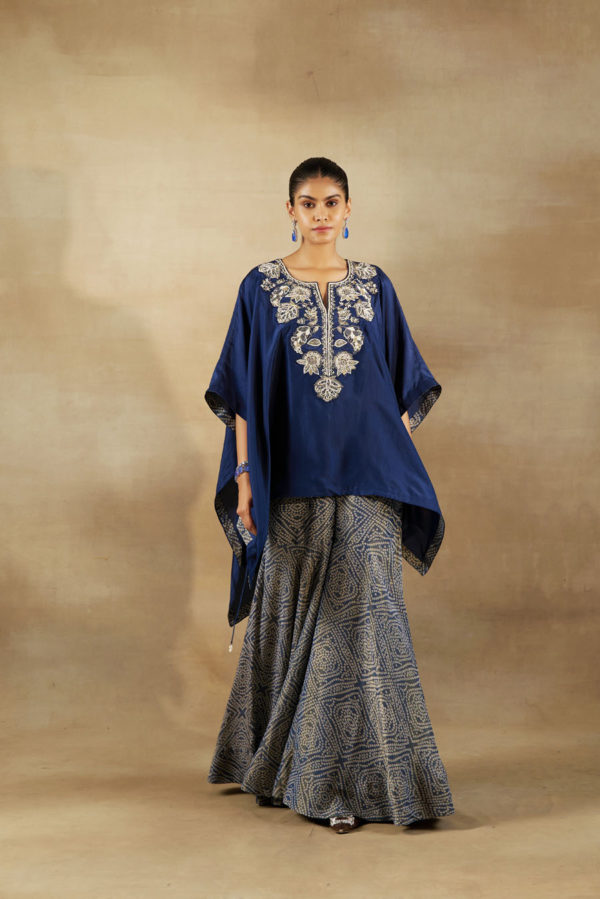 Short Silk Embroidered Kaftan with Tissue Bandhani Garara Black Thread Co Short Silk Embroidered Kaftan with Tissue Bandhani Garara Black Thread Co