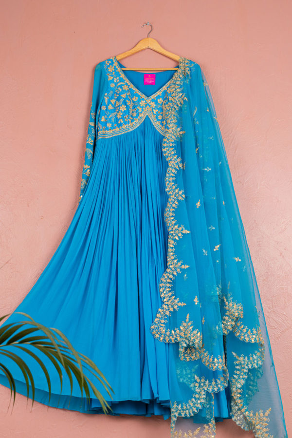 Capri Blue Gota Anarkali Set Black Thread Co Capri Blue Gota Anarkali Set Black Thread Co