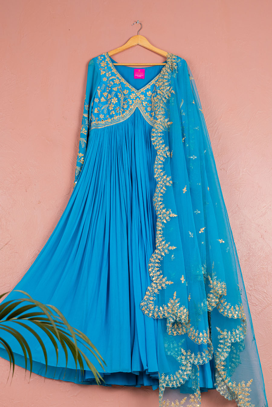 Cerulean Blue Floral Bloom Anarkali Set Black Thread Co 2