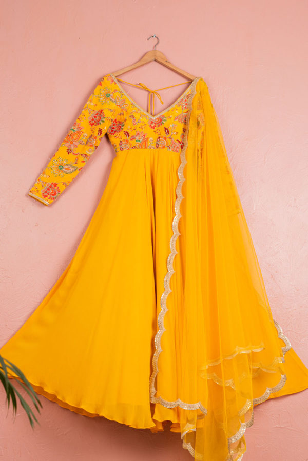 Yellow Bloom Printed Anarkali Set Black Thread Co Yellow Bloom Printed Anarkali Set Black Thread Co