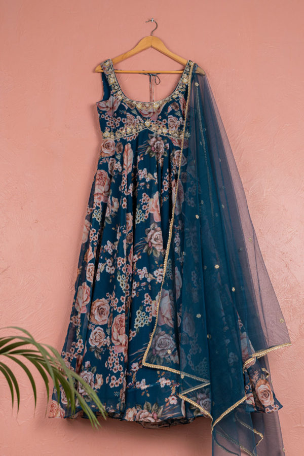 Bahama Blue Floral Anarkali Set Black Thread Co Bahama Blue Floral Anarkali Set Black Thread Co