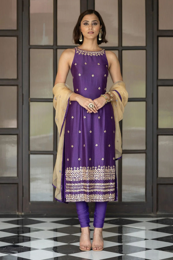 Purple Chudidar Set Black Thread Co Purple Chudidar Set Black Thread Co