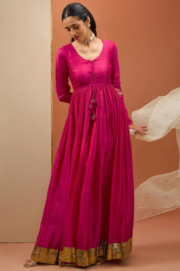 Hot Pink Lampi Anarkali Set Black Thread Co Hot Pink Lampi Anarkali Set Black Thread Co