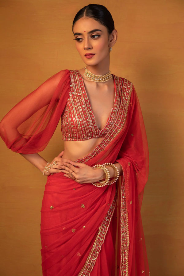 Orange Net Saree Black Thread Co Orange Net Saree Black Thread Co