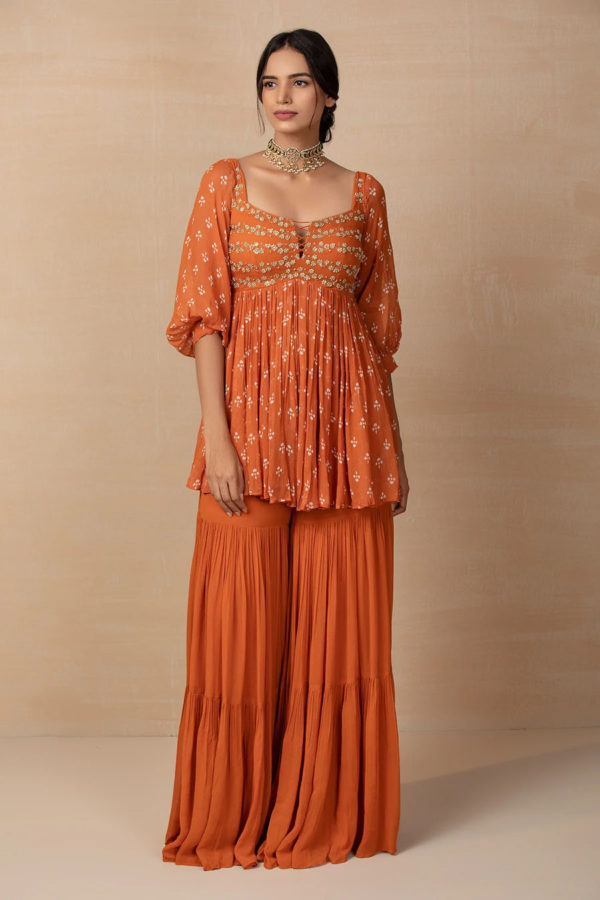 Rust Printed & Embroidered Sharara Set Black Thread Co Rust Printed & Embroidered Sharara Set Black Thread Co
