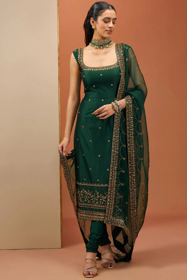 Emerald Green Long Kurta Set Black Thread Co 3 Emerald Green Long Kurta Set Black Thread Co 3