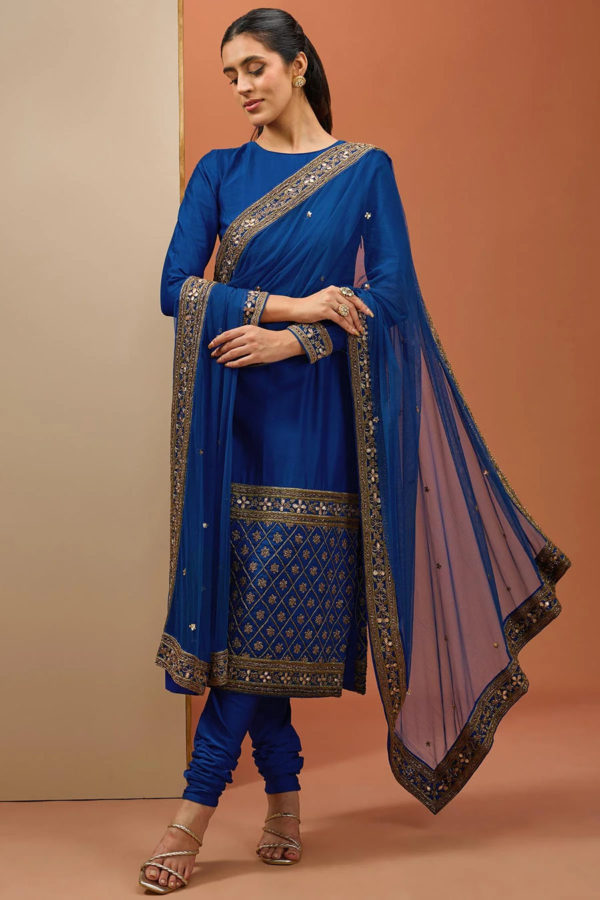 Blue Straight Kurta Set Black Thread Co Blue Straight Kurta Set Black Thread Co