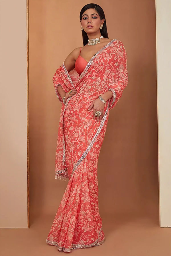 Gajari Printed Saree with Corset Blouse Black Thread Co