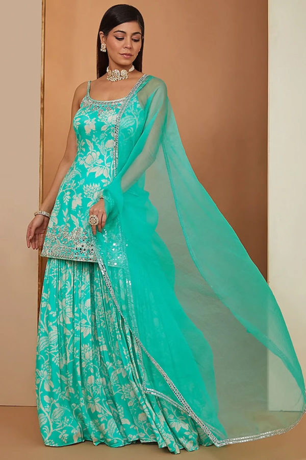 Firozi Printed Mirror Sharara Set Black Thread Co