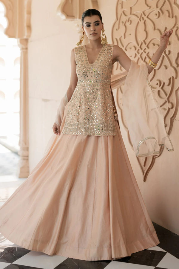 Peach Chanderi Lehenga Set Black Thread Co Peach Chanderi Lehenga Set Black Thread Co