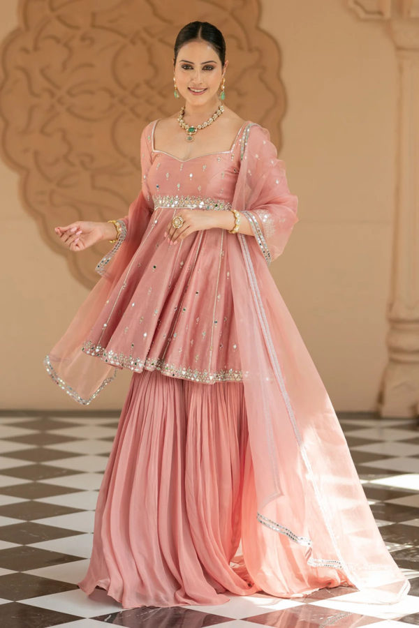 Onion Pink Peplum Sharara Set Black Thread Co Onion Pink Peplum Sharara Set Black Thread Co