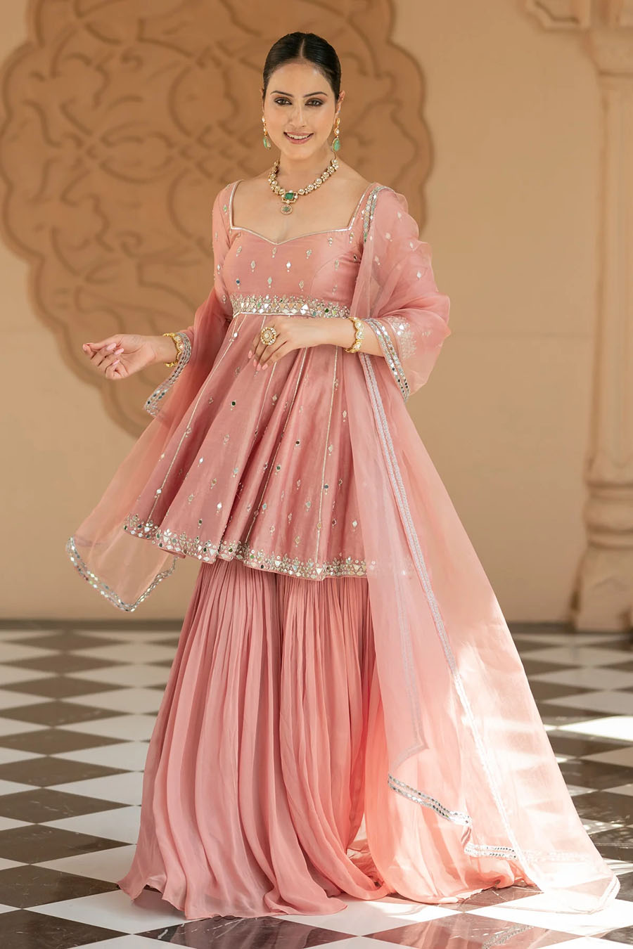 Rust Printed & Embroidered Sharara Set Black Thread Co 3