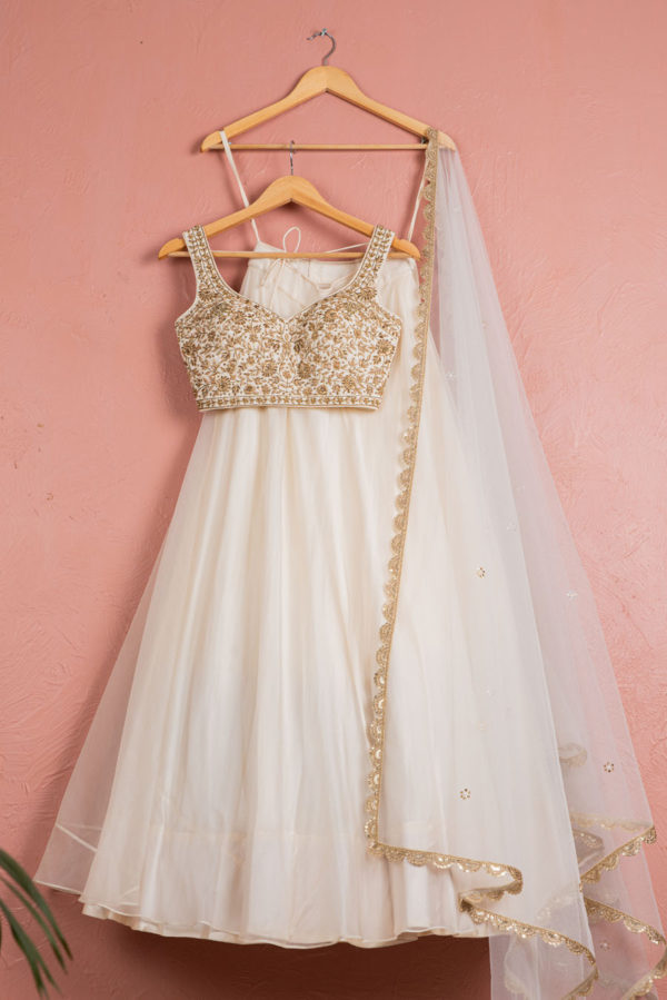 Moonlight & Gold Embroidered Blouse & Organza Lehenga Set Black Thread Co Moonlight & Gold Embroidered Blouse & Organza Lehenga Set Black Thread Co